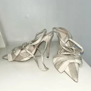 ASOS Shoes Leg Tie Bow High Heel Shoes In A Natural Shade